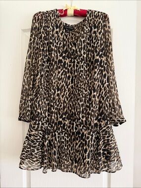 Banana Republic Leopard Print Long Sleeve Dress in Black and Tan